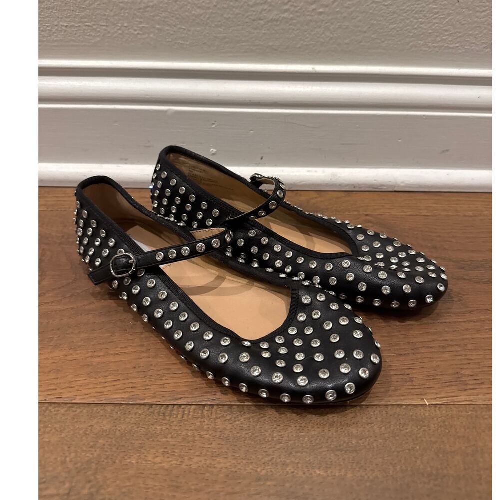 Steve Madden Mary Jane Ballet Flats Studded Black Womens Size 7M